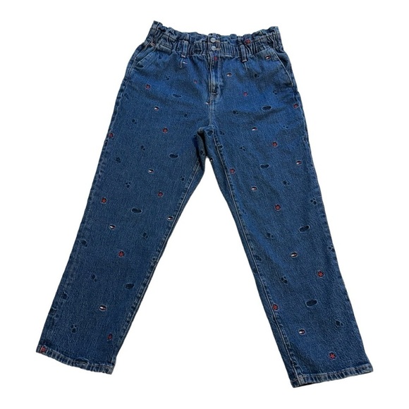 Tommy Hilfiger High Rise Paper Bag Style Mom Jeans With  Embroidery - Size 14 - Picture 1 of 16